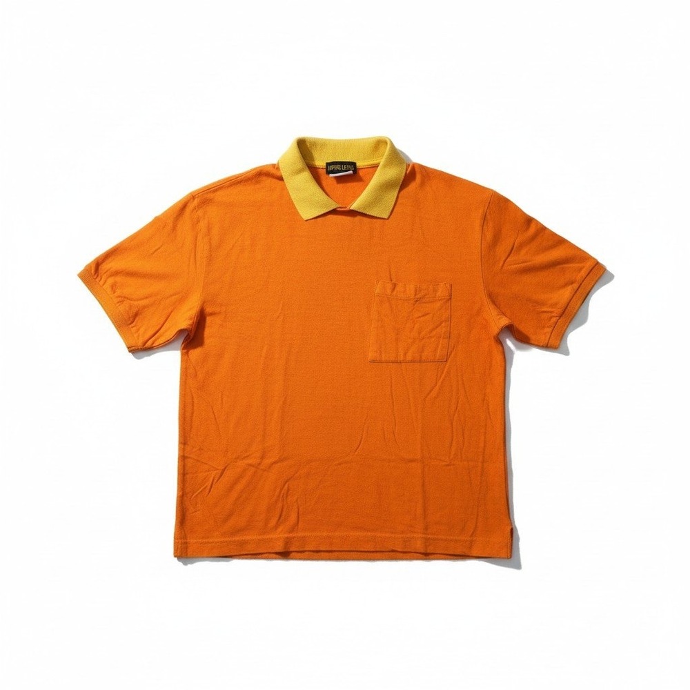 Upper Level Womens Orange Yellow Contrast Collar Short‎ Sleeve Polo Shirt Medium